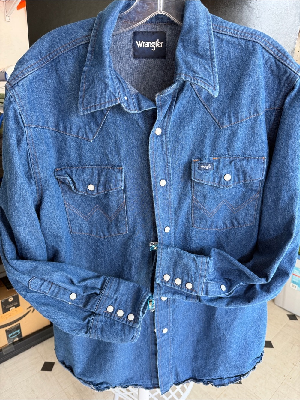 Wrangler Blue Denim Western Shirt With Pearl Snaps